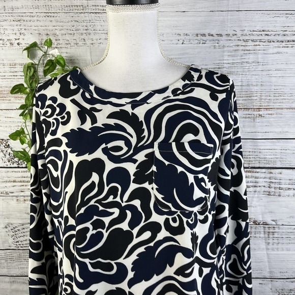 Ann Taylor Loft Dress size Small Black Blue Floral Boho Straight Knee Wedding - Picture 5 of 15